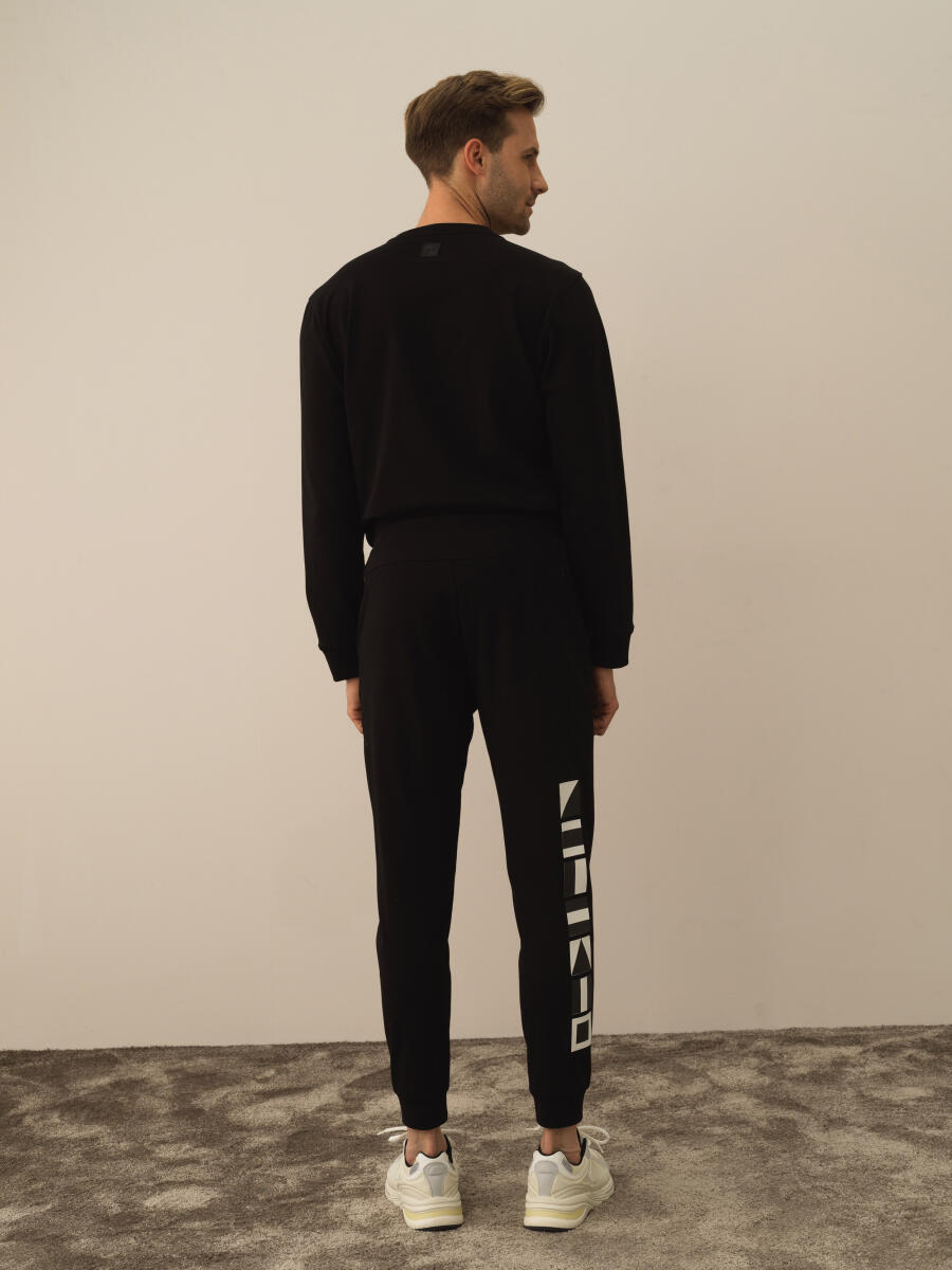 Siyah Pamuk Dokulu Regular Fit Sweat Pantolon - 5