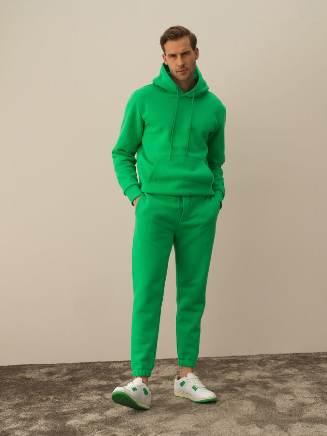 Yeşil Pamuk Dokulu Regular Fit Sweat Pantolon - Xint