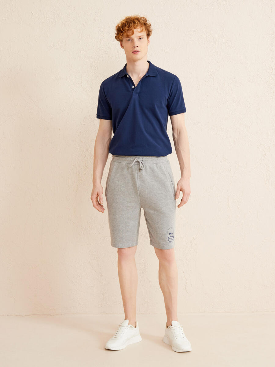 Gri Regular Fit Pamuklu Sweat Şort - 3