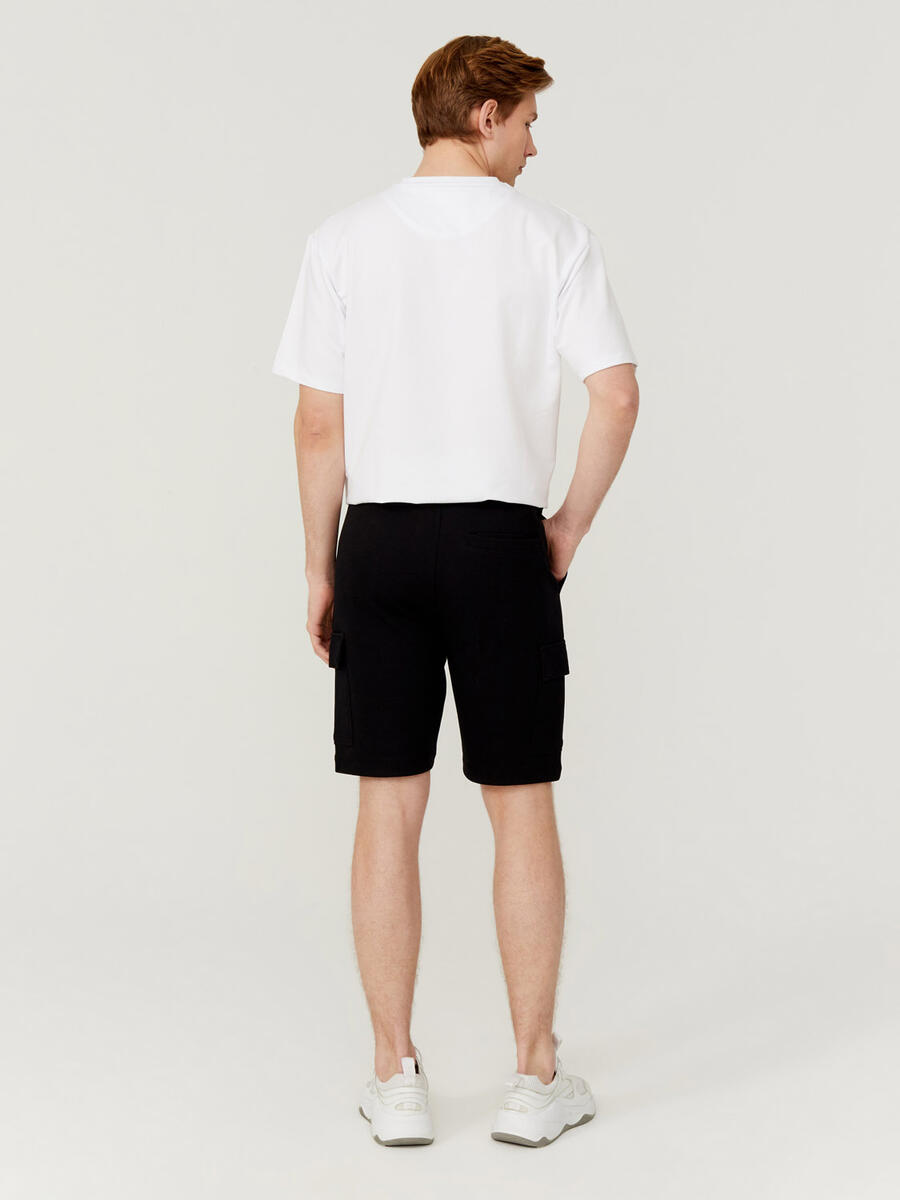 Siyah Regular Fit Pamuklu Sweat Şort - 4