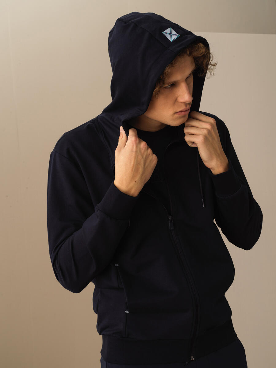 Lacivert Slim Fit Pamuklu Sweatmont