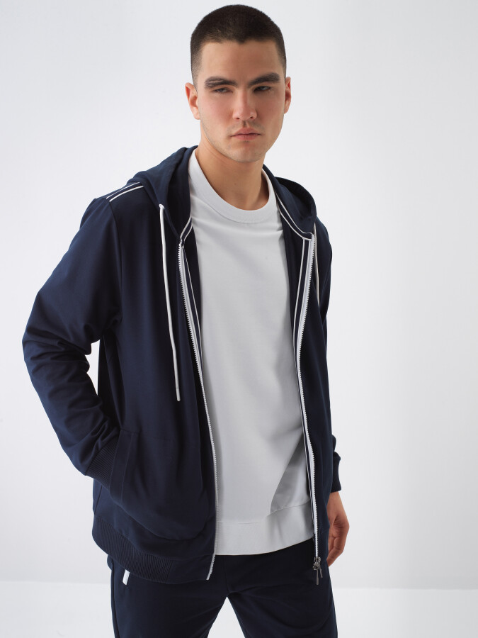Lacivert Slim Fit Pamuklu Sweatmont - Xint