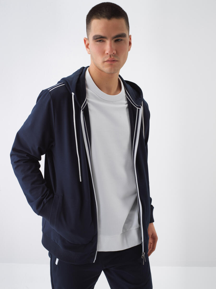 Lacivert Slim Fit Pamuklu Sweatmont