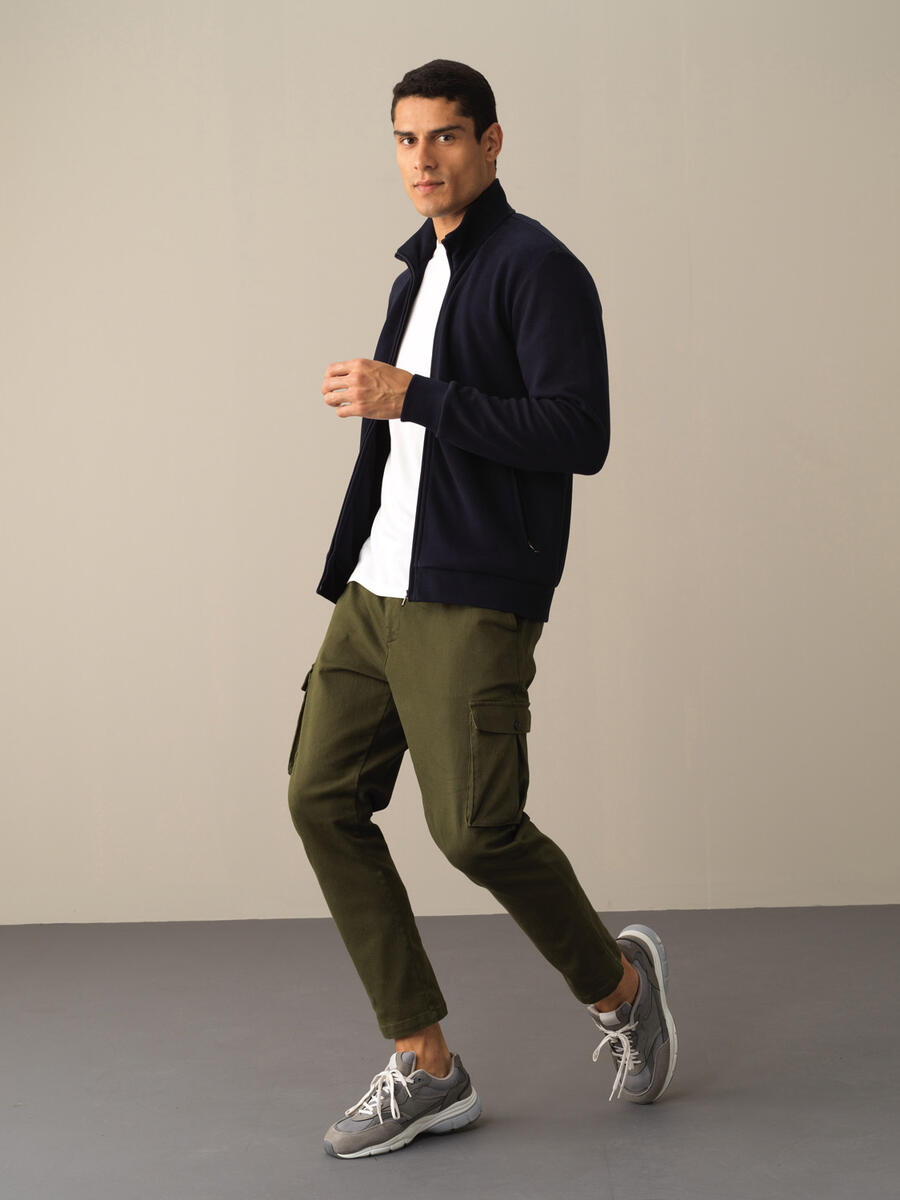 Lacivert Pamuk Dokulu Regular Fit Sweatmont - 2