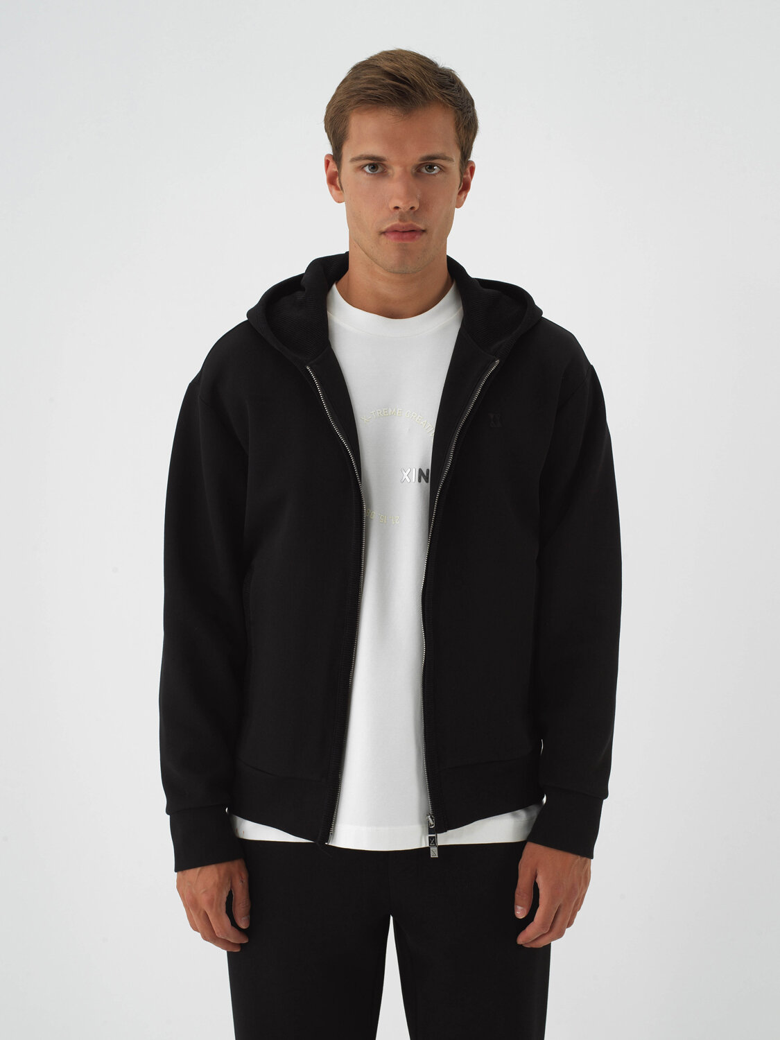 Siyah Pamuk Dokulu Oversize Sweatmont - Xint