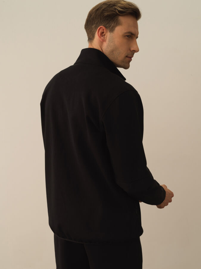 Siyah Pamuk Dokulu Regular Fit Sweatmont - Xint