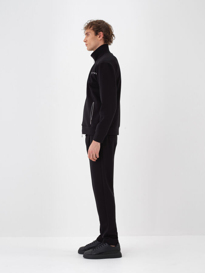 Siyah Pamuk Dokulu Regular Fit Sweatmont - Xint