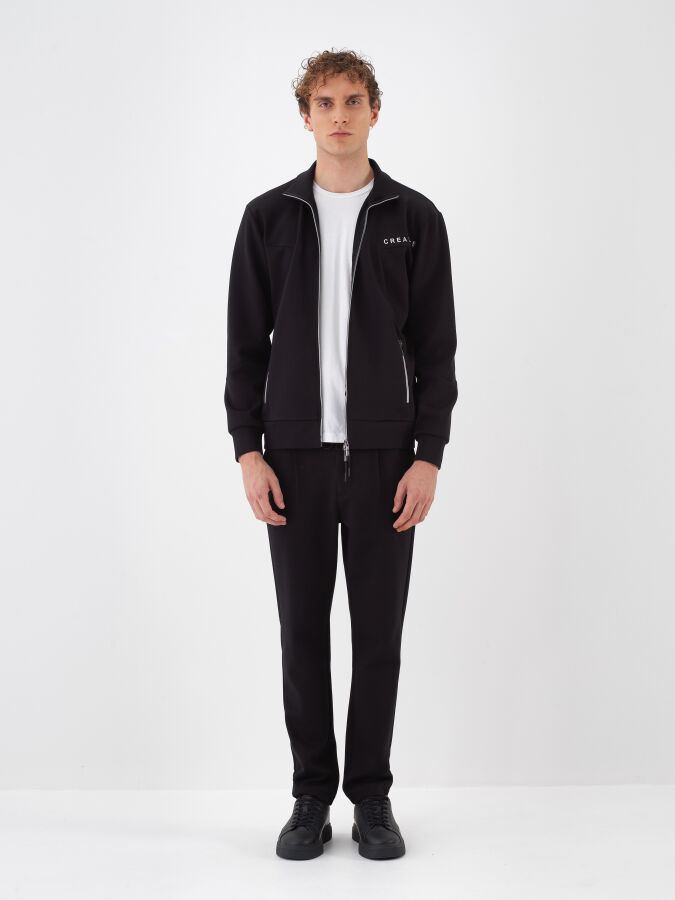 Siyah Pamuk Dokulu Regular Fit Sweatmont - Xint