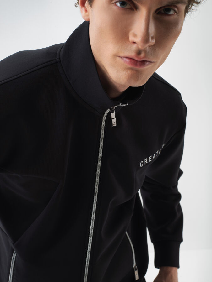 Siyah Pamuk Dokulu Regular Fit Sweatmont - Xint