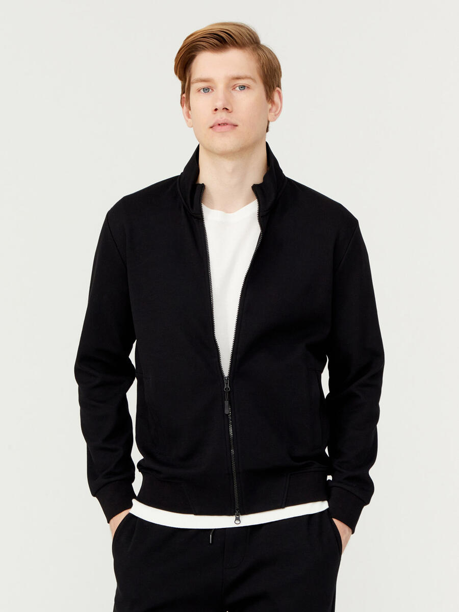 Siyah Slim Fit Pamuklu Sweatmont