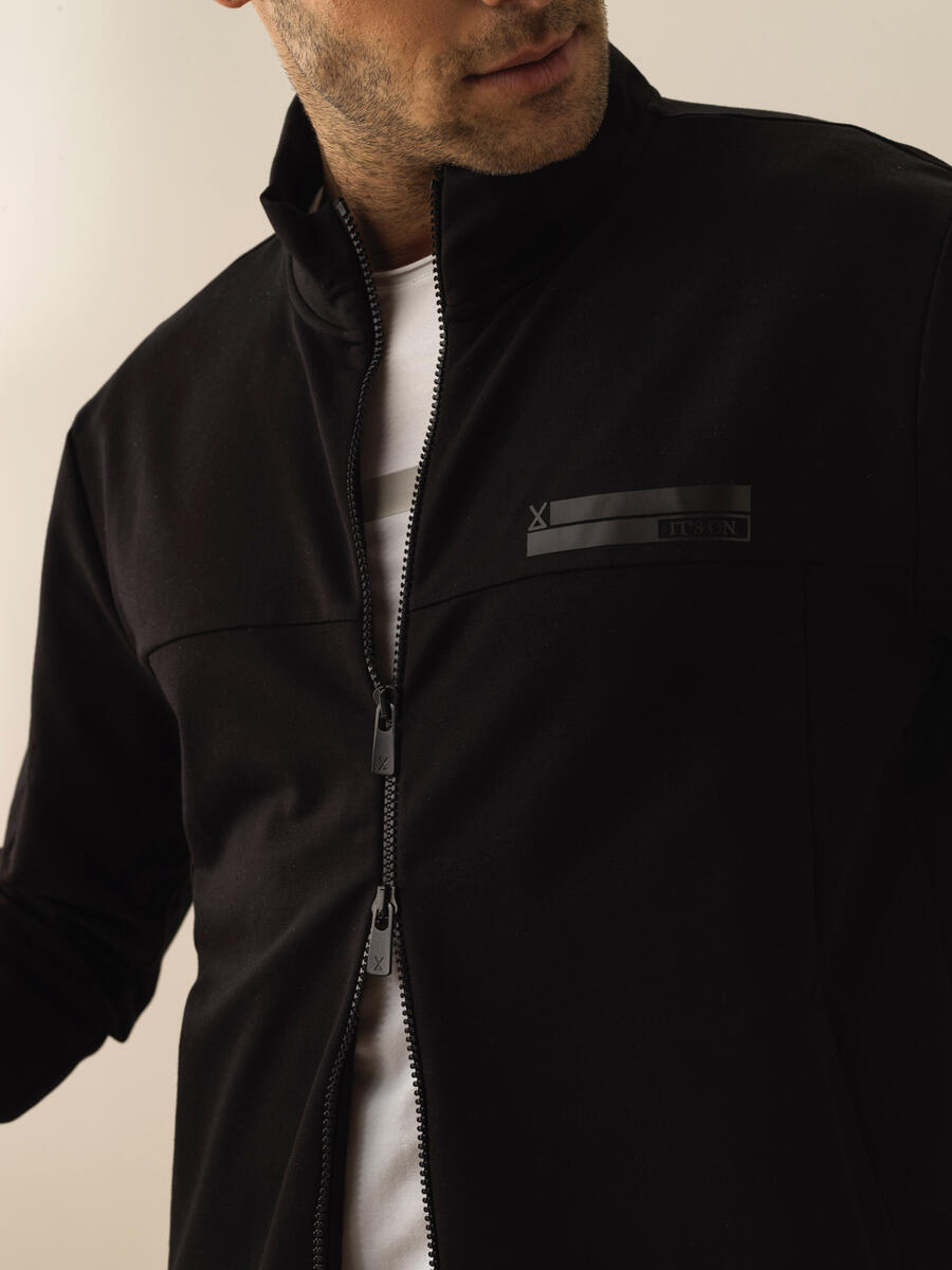 Siyah Slim Fit Pamuklu Sweatmont - 3