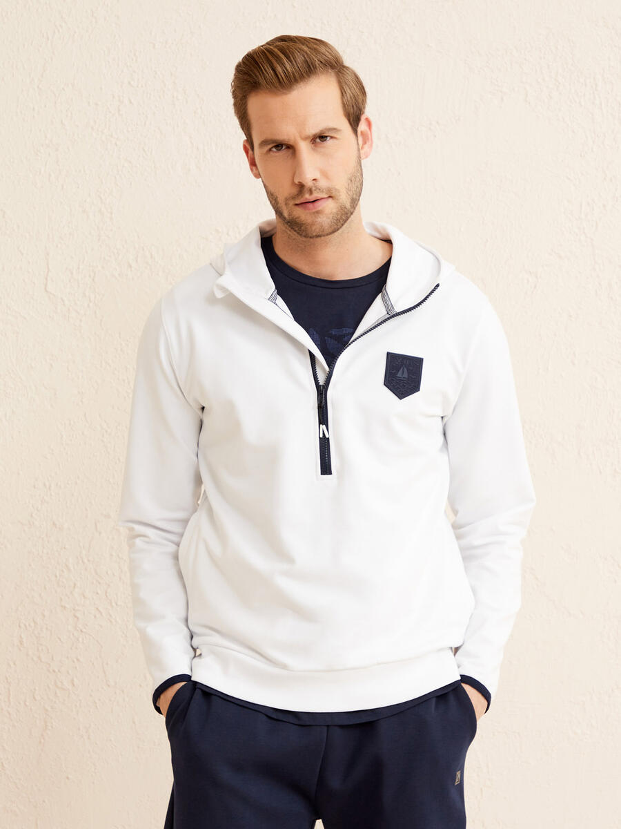 Beyaz Regular Fit Pamuklu Sweatshirt - 4