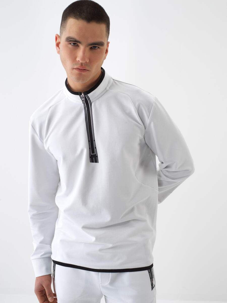 Beyaz Slim Fit Pamuklu Sweatshirt