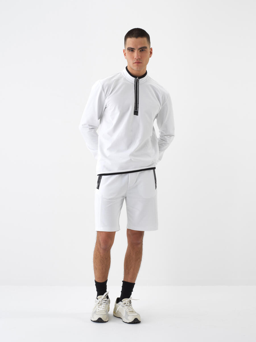 Beyaz Slim Fit Pamuklu Sweatshirt - 2