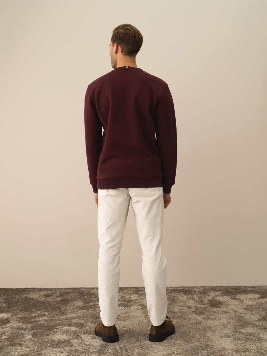 Bordo Pamuk Dokulu Regular Fit Sweatshirt - 4