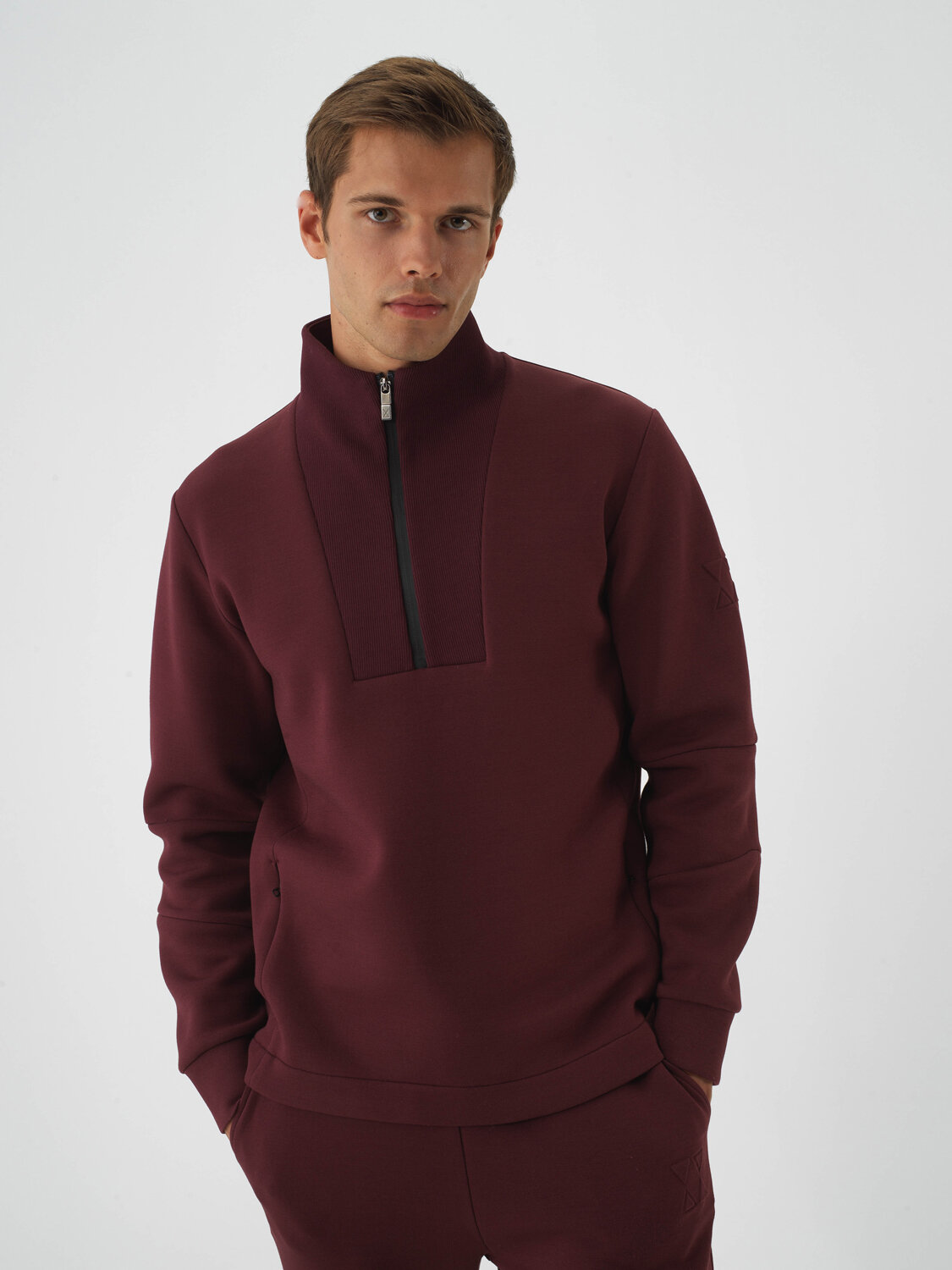 Bordo Pamuk Dokulu Regular Fit Sweatshirt - Xint