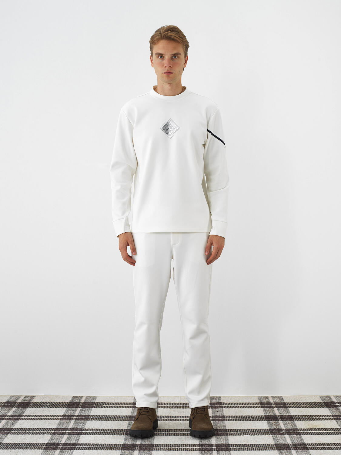 Ekru Esnek Dokulu Regular Fit Sweatshirt