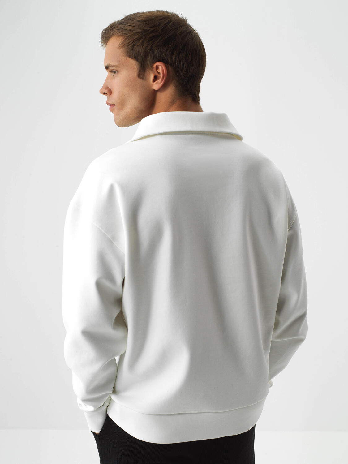 Ekru Pamuk Dokulu Oversize Sweatshirt - 4