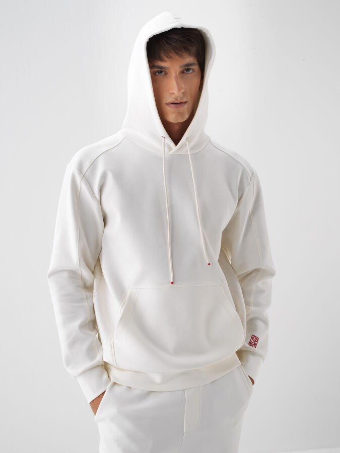 Ekru Pamuk Dokulu Regular Fit Sweatshirt - Xint