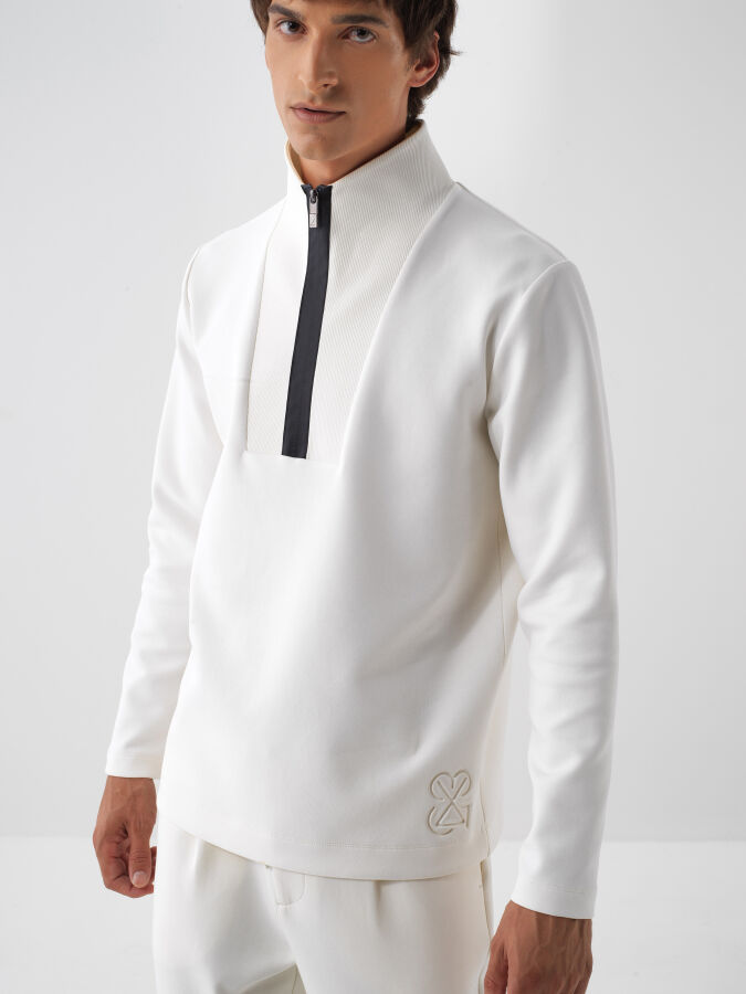 Ekru Pamuk Dokulu Regular Fit Sweatshirt - Xint