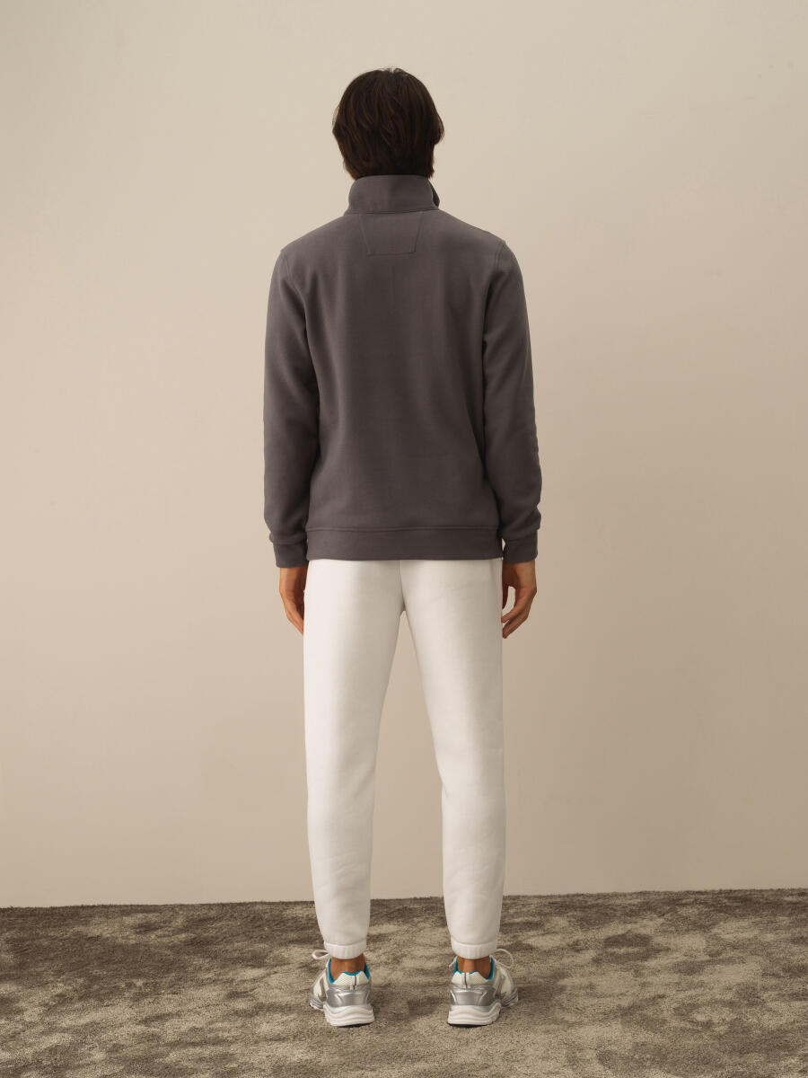 Koyu Gri Pamuk Dokulu Regular Fit Sweatshirt - 4