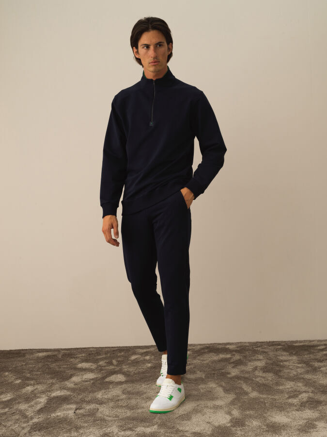 Lacivert Pamuk Dokulu Regular Fit Sweatshirt - Xint