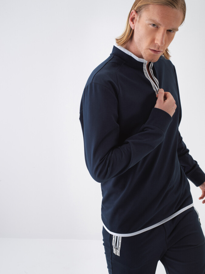 Lacivert Slim Fit Pamuklu Sweatshirt - Xint