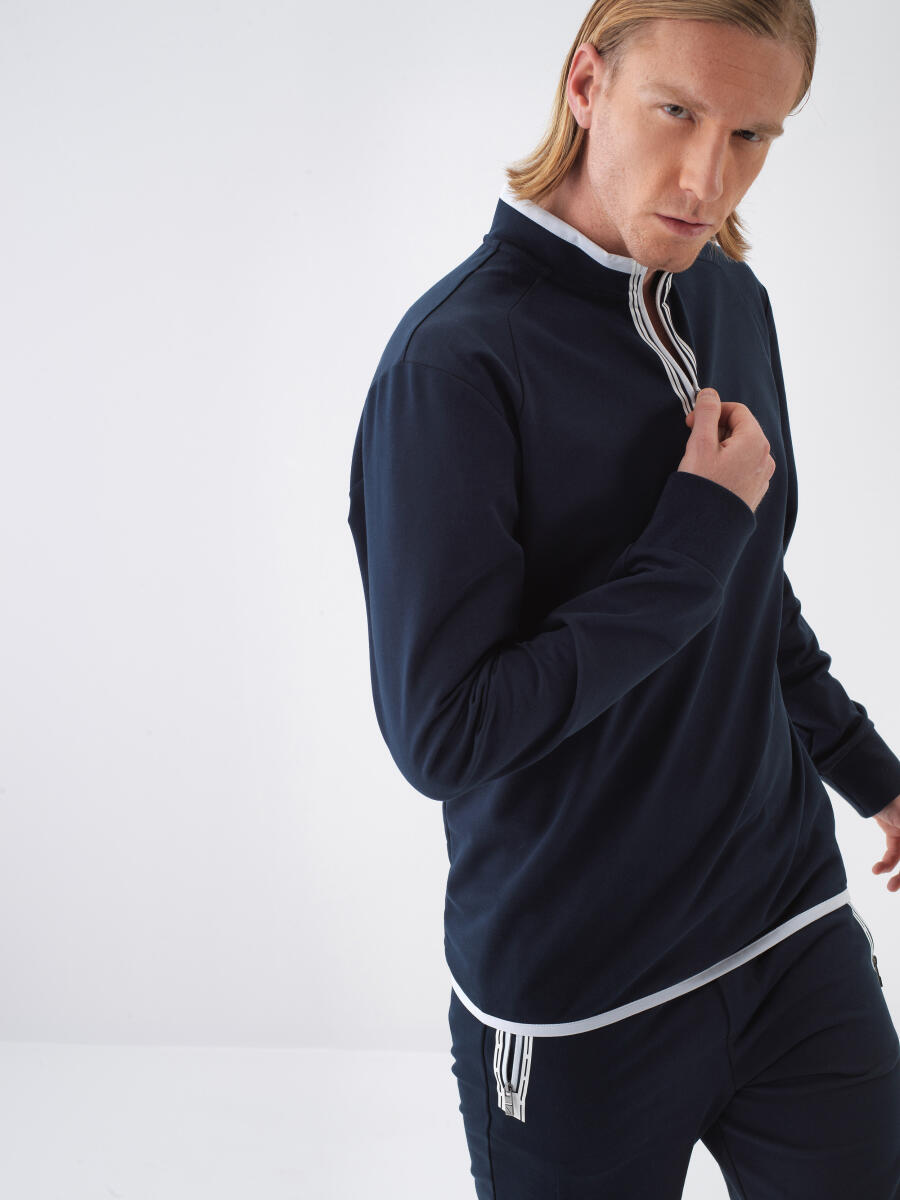 Lacivert Slim Fit Pamuklu Sweatshirt