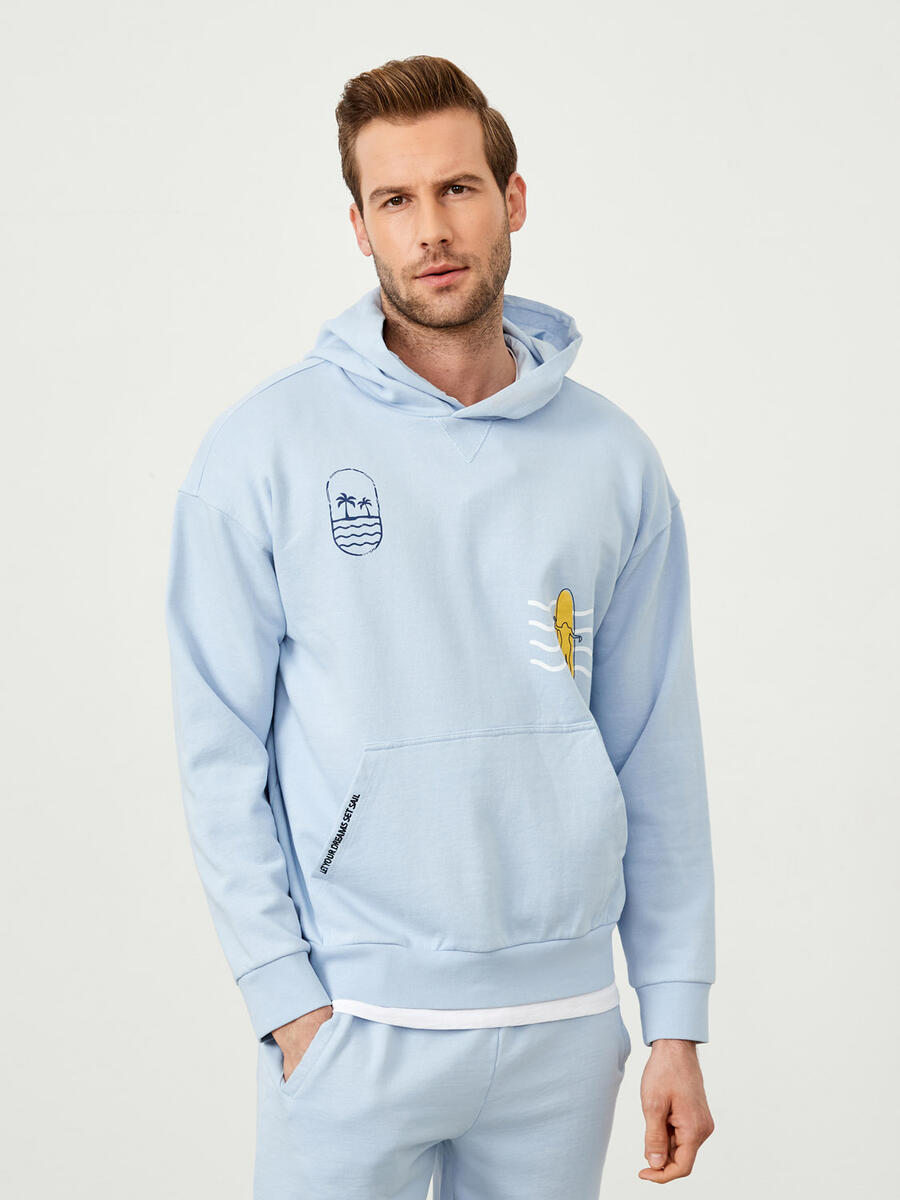 Mavi Oversize Pamuklu Sweatshirt