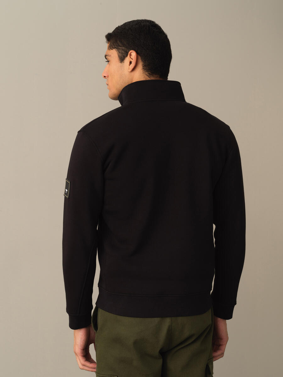 Siyah Pamuklu Dik Yaka Sweatshirt - 5