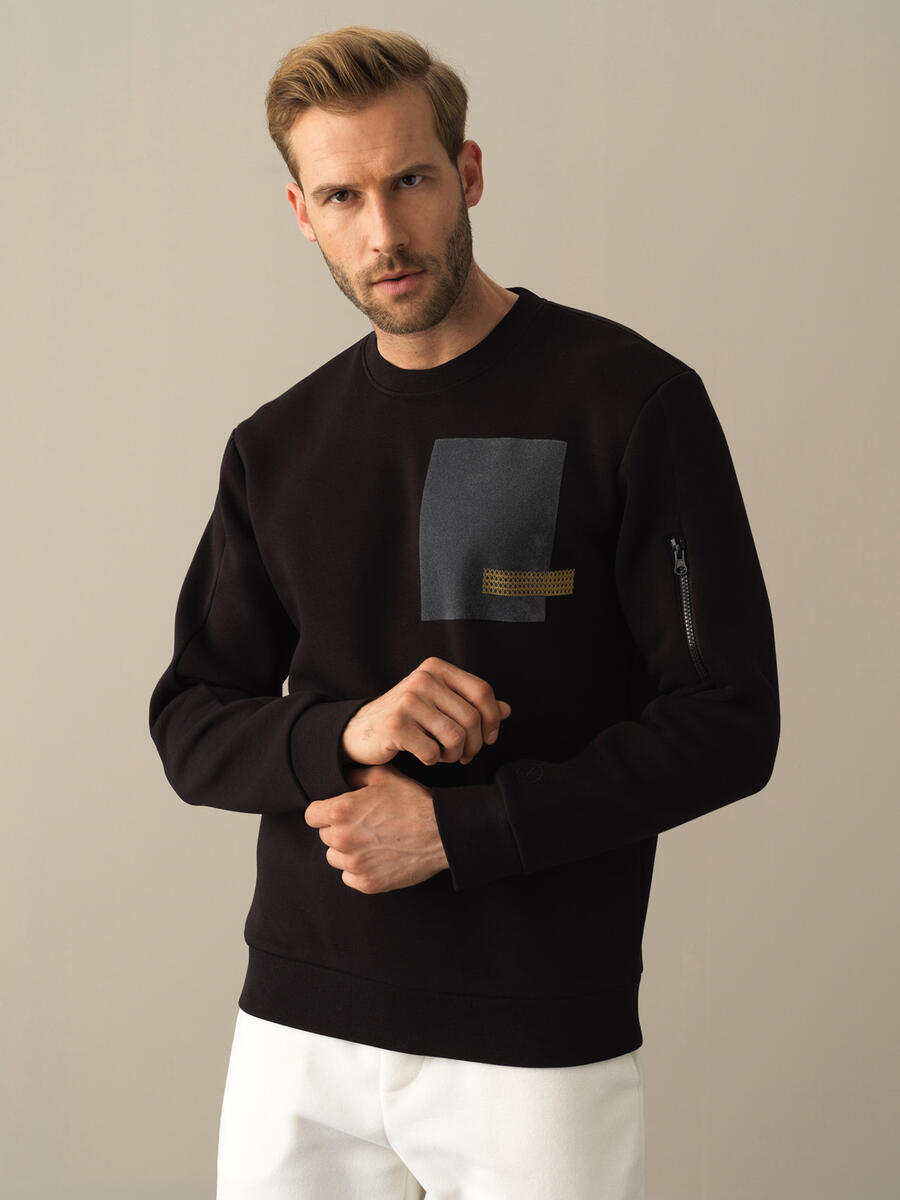 Siyah Regular Fit Baskılı Sweatshirt - 1