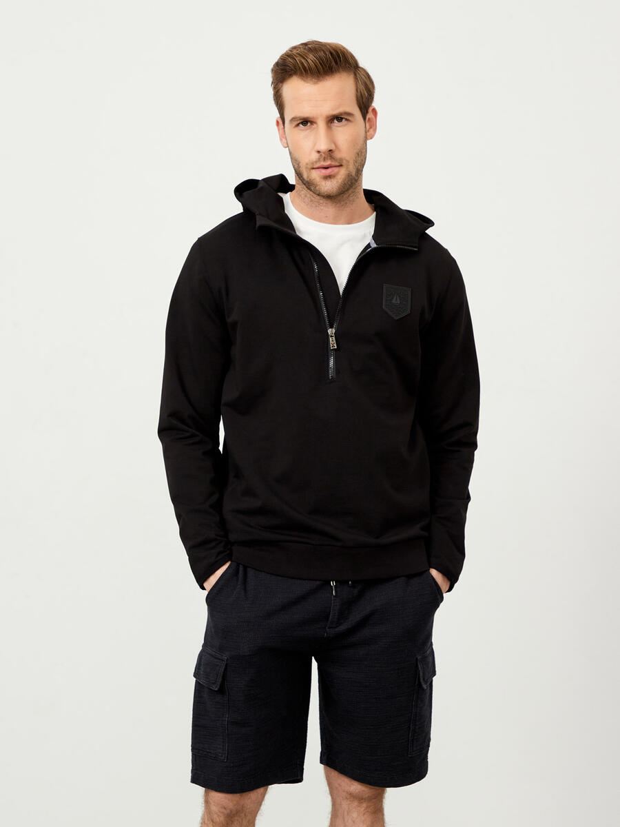 Siyah Regular Fit Pamuklu Sweatshirt - 3
