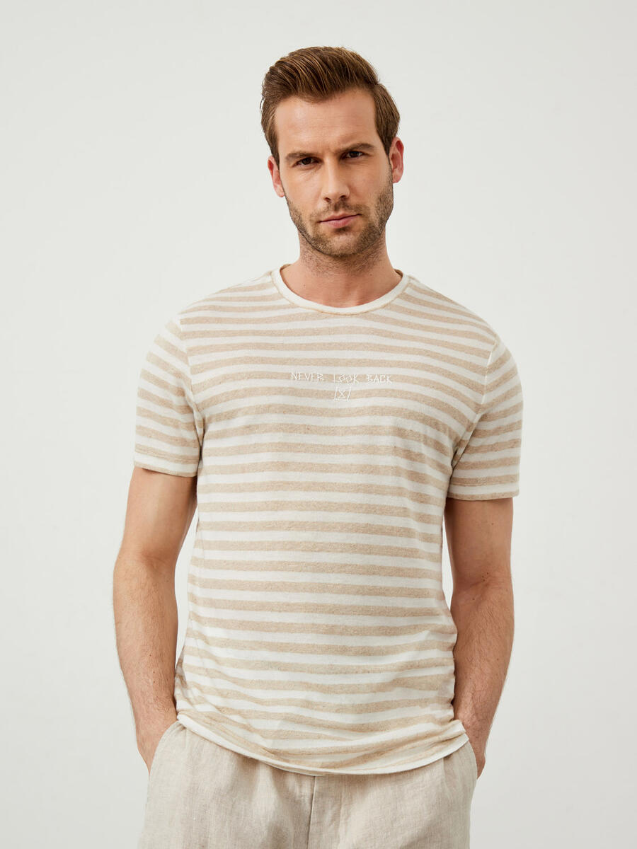 Bej Regular Fit Keten Tişört
