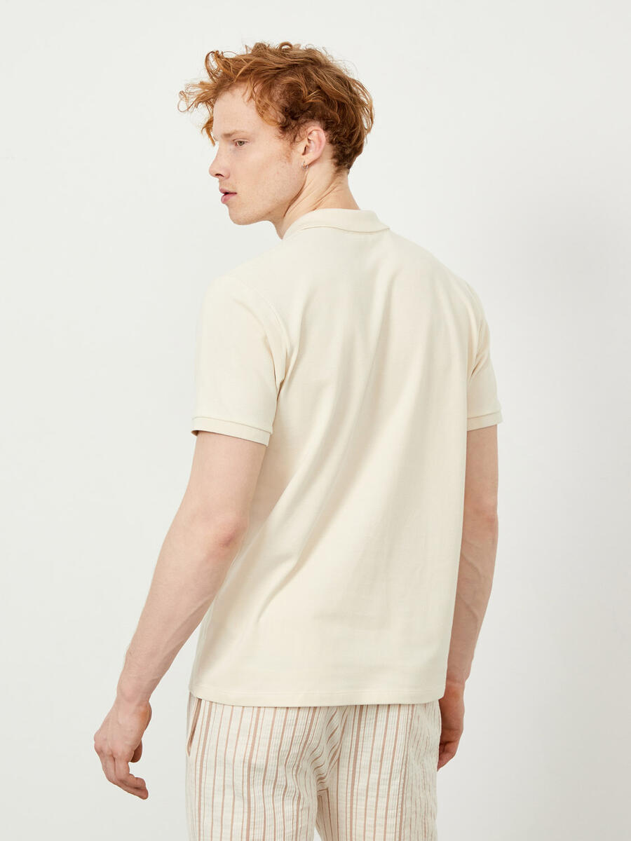 Bej Regular Fit Pamuklu Polo Yaka Basic Tişört - 4