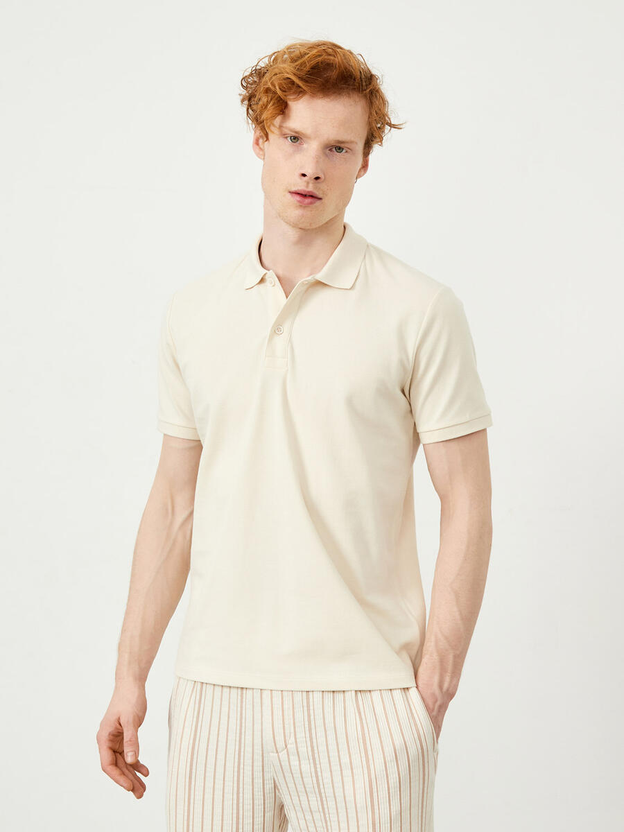 Bej Regular Fit Pamuklu Polo Yaka Basic Tişört