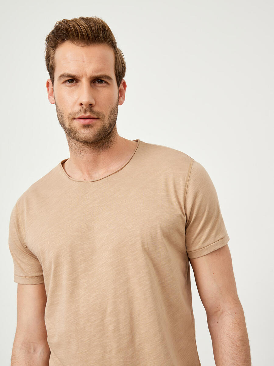 Bej Regular Fit Pamuklu Basic Tişört - 3