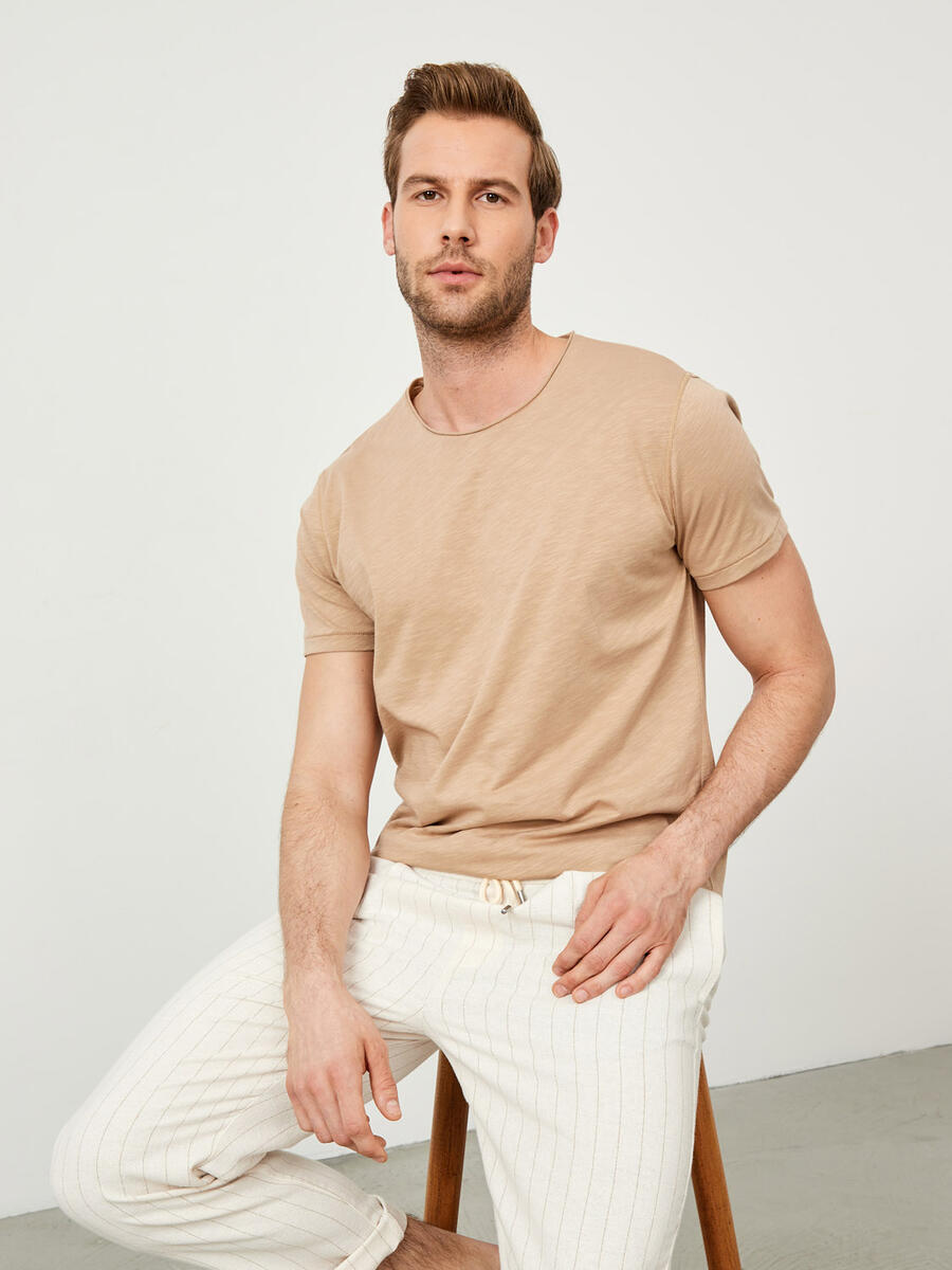 Bej Regular Fit Pamuklu Basic Tişört