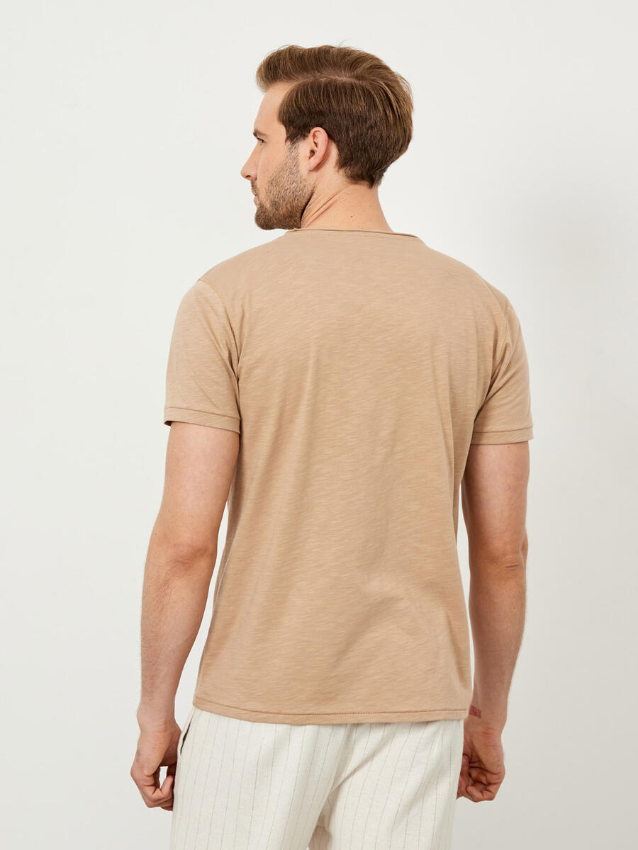 Bej Regular Fit Pamuklu Basic Tişört - 4