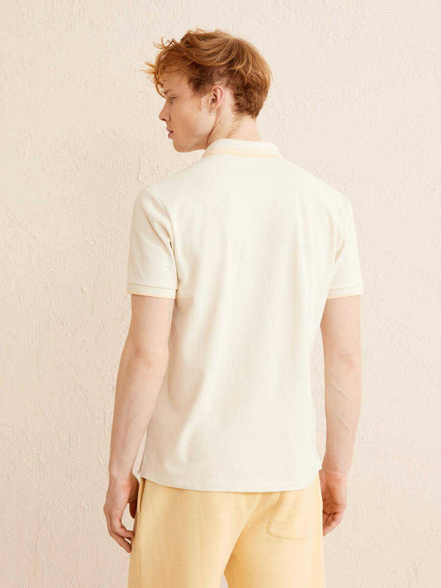 Bej Slim Fit Pamuklu Tişört - 4