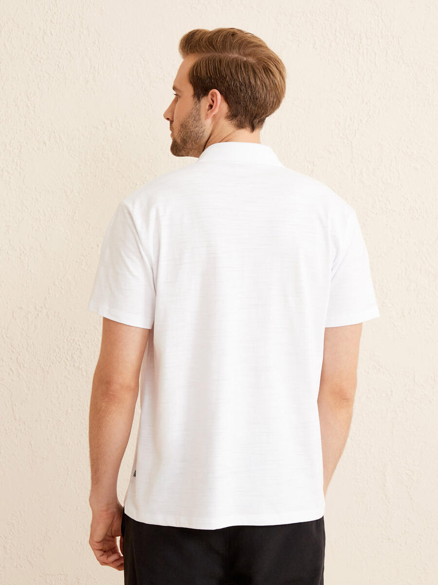Beyaz Oversize Pamuklu Polo Yaka Basic Tişört - 4