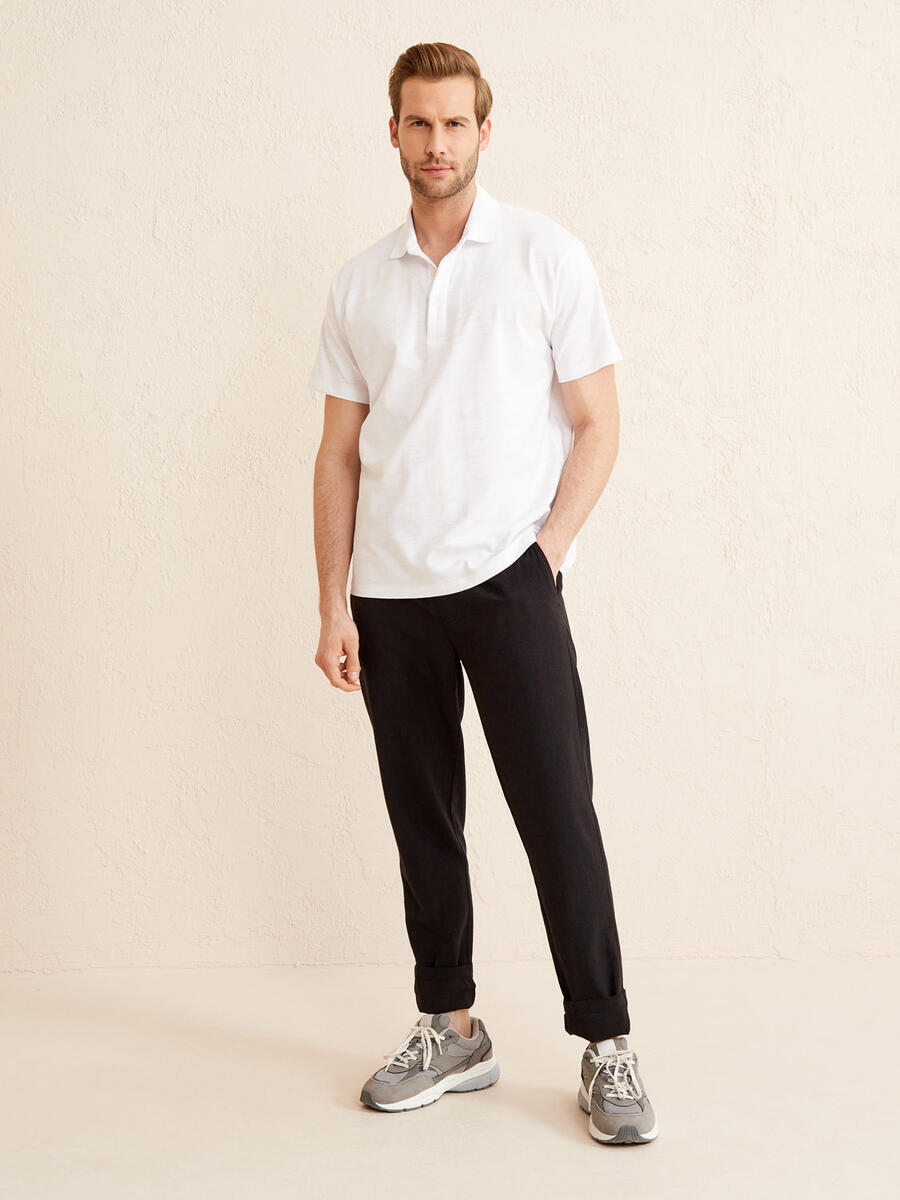 Beyaz Oversize Pamuklu Polo Yaka Basic Tişört - 2