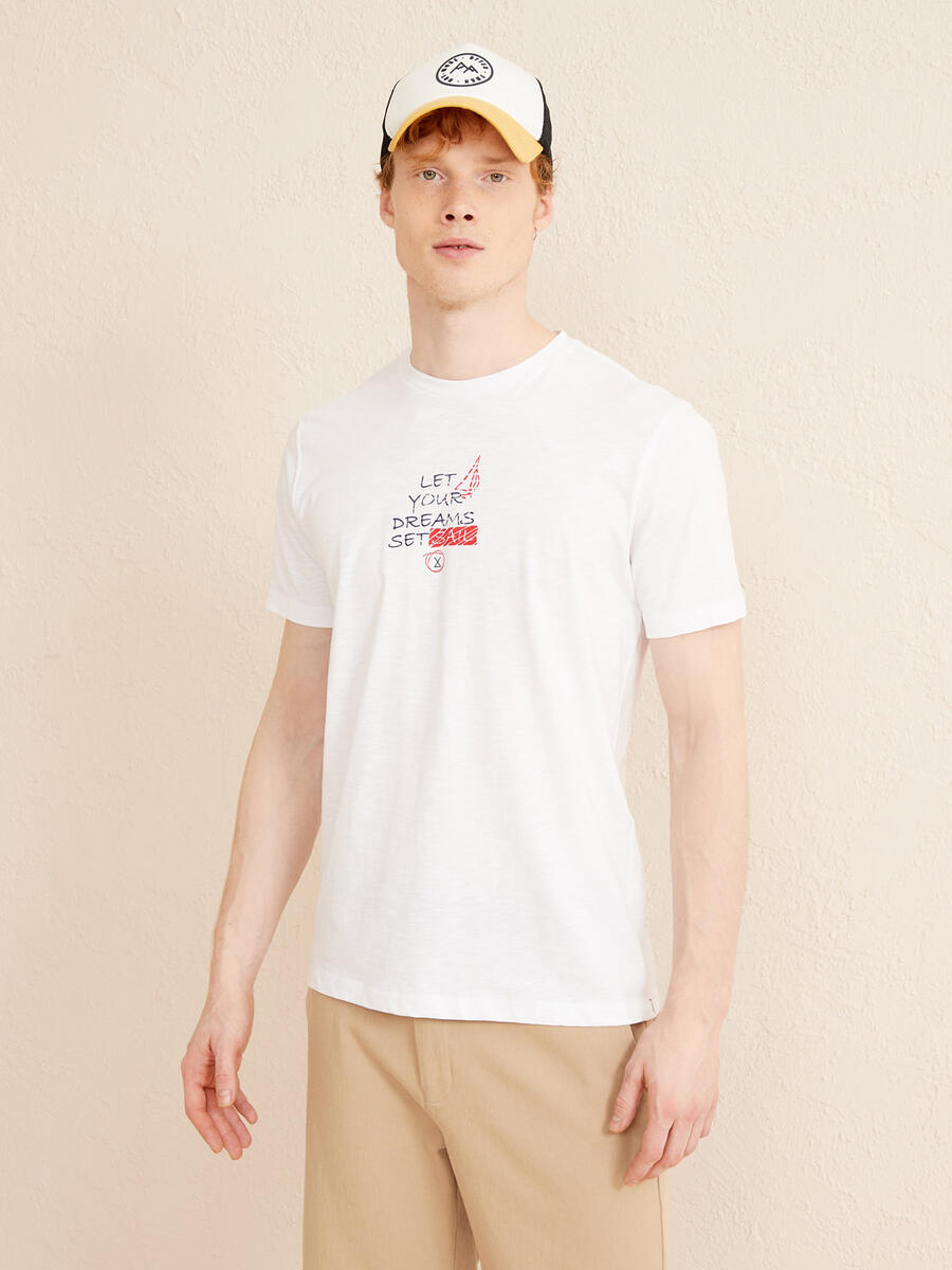 Beyaz Regular Fit Pamuklu Tişört - 4