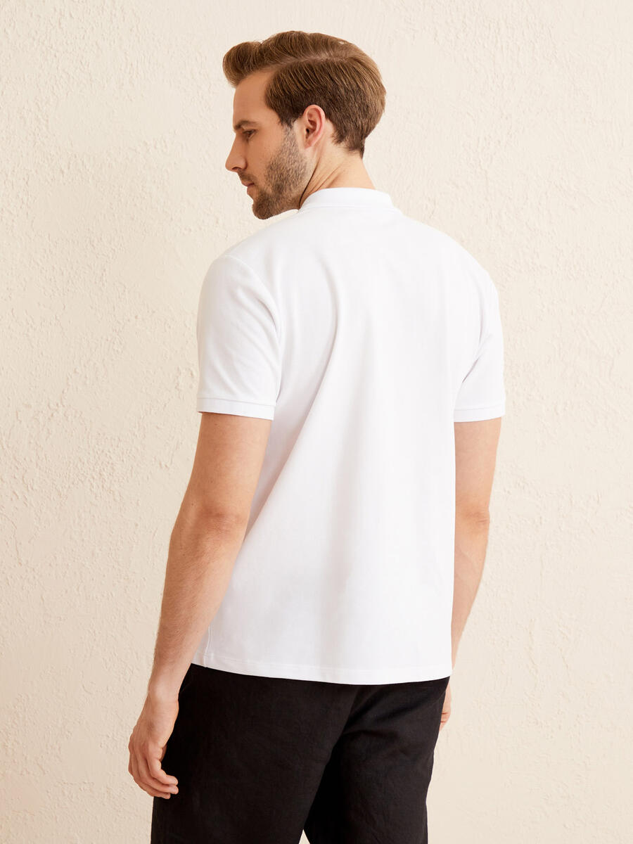 Beyaz Regular Fit Pamuklu Tişört - 4