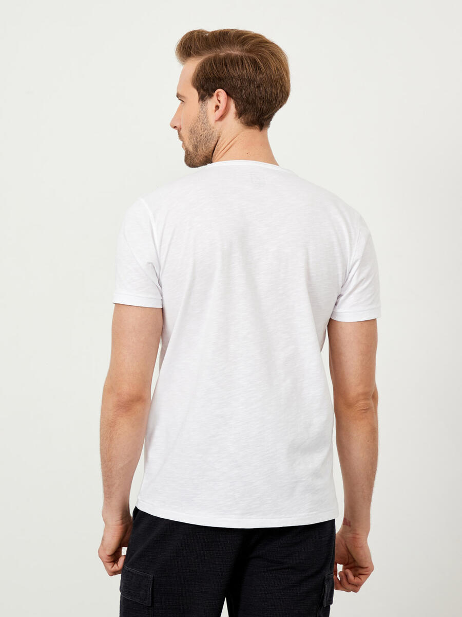Beyaz Regular Fit Pamuklu Basic Tişört - 5