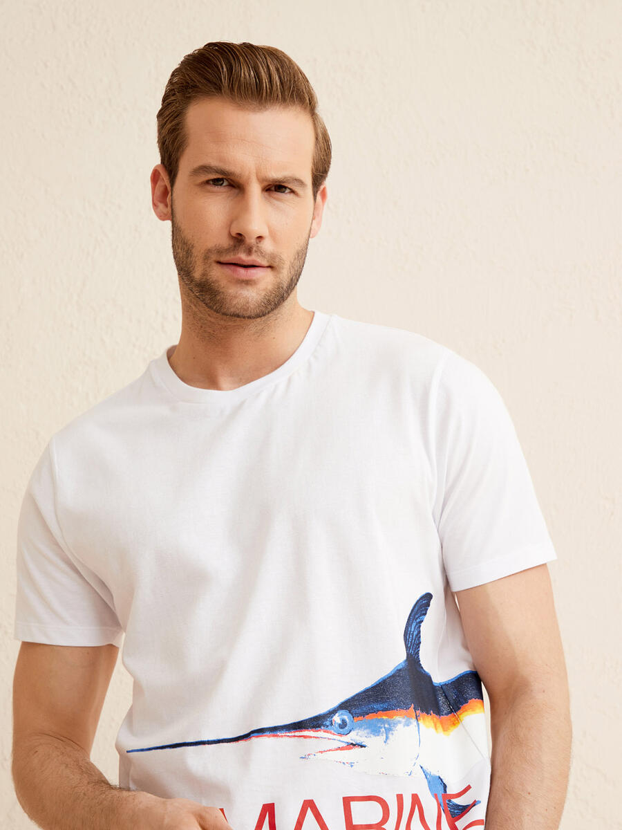 Beyaz Regular Fit Pamuklu Tişört - 3