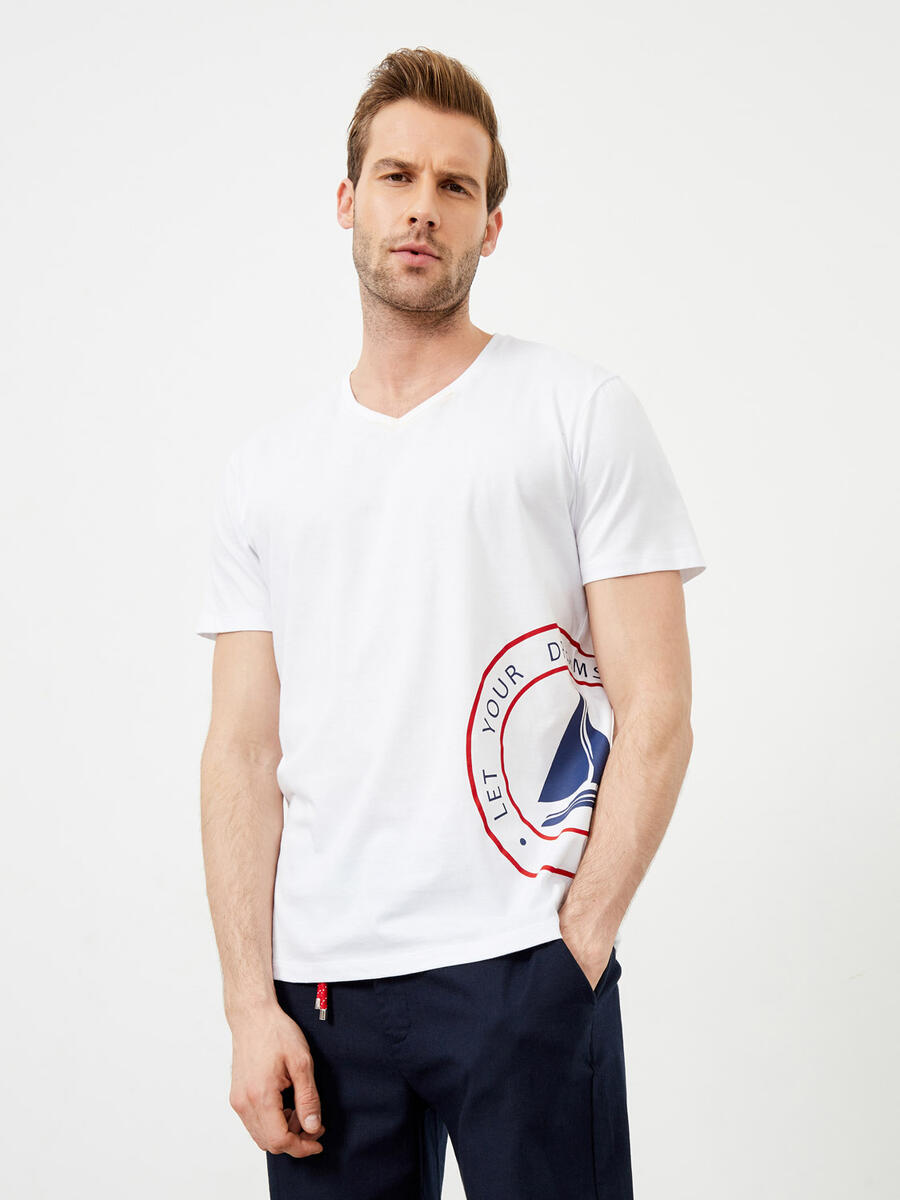 Beyaz Regular Fit Pamuklu Tişört - 3