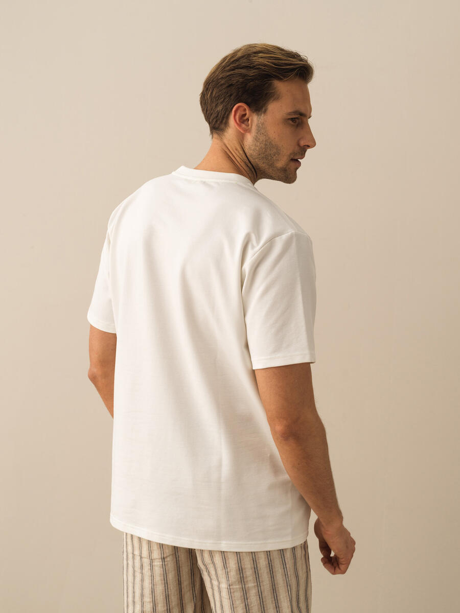 Beyaz Regular Fit Pamuklu Tişört - 3
