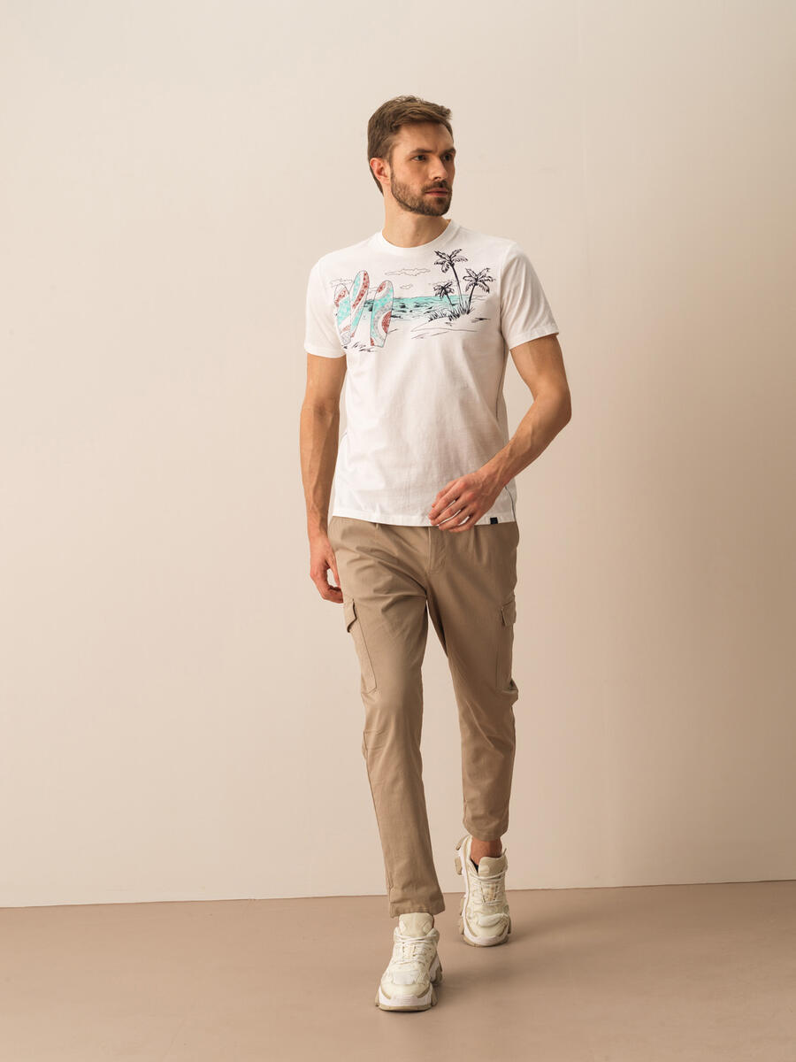 Beyaz Regular Fit Pamuklu Tişört - 2