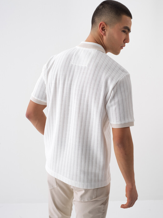Beyaz Regular Fit Pamuklu Polo Yaka Tişört - Xint