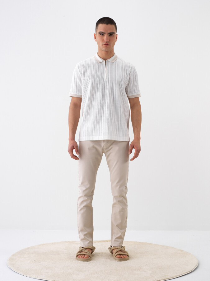 Beyaz Regular Fit Pamuklu Polo Yaka Tişört - Xint